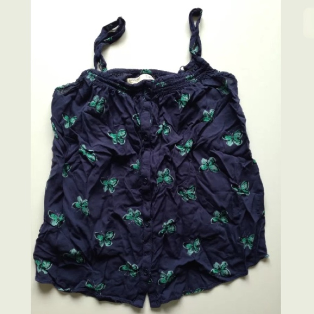Old Navy Navy Blue Tank Top with Green Butterfly Print